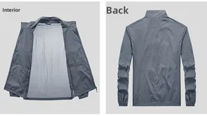 Detail view of lightweight gray jacket showing inside mesh and smooth back design