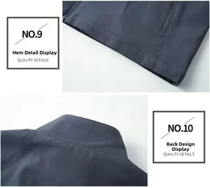 Détails de la veste de costume gris foncé montrant les coutures de l'ourlet et du col arrière