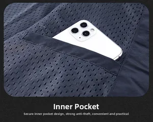 Detail of breathable mesh lining and secure interior pocket for mobile phone storage