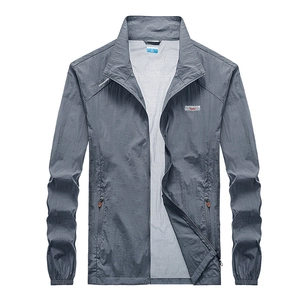 Men's ultrathin breathable grey outdoor sun protection jacket with standing collar