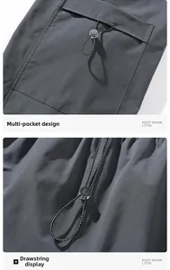 Detail view of quick-dry pants featuring functional multi-pockets and adjustable drawstrings