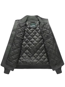 Men's MA-1 bomber flight jacket with grey diamond-quilted lining and ribbed cuffs