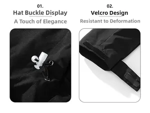 Detail view of adjustable hood toggle and Velcro cuff on black waterproof outdoor jacket