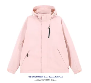 Close-up of pink windbreaker jacket featuring a windproof high collar and black zipper