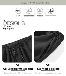 Detail of elastic drawstring waistband and side pockets on quick-dry sports trousers