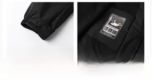 Détails des poignets velcro réglables et de la poche intérieure sur une veste noire