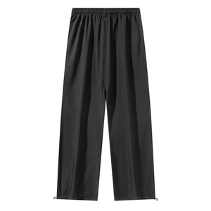 Summer men's ice silk quick-dry sports trousers in black with adjustable drawstring cuffs