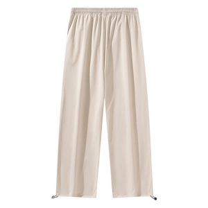 Men's lightweight beige ice silk sports trousers with adjustable drawstring elastic waist