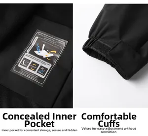 Détails d'une veste fonctionnelle imperméable avec poignets réglables et poche interne