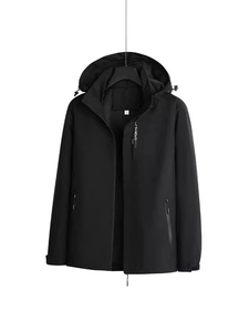 Coupe-vent noir imperméable pour hommes avec imprimé SPORTS et poignets ajustables