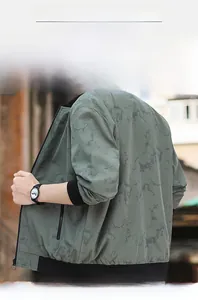 Detailed 3D cut texture of casual olive green bomber jacket with marble pattern design