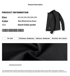Detail showing fabric texture and specifications for men's solid color casual jacket