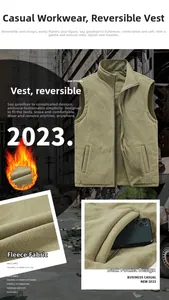 Detail of army green fleece vest texture and functional large storage pocket for winter