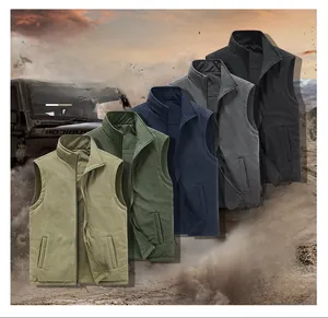 Close-up of double-sided casual fleece vests for men in five versatile colors