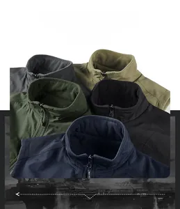 Close-up of winter fleece vests in multiple colors showing the zipper and stand collar