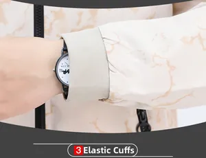 Close-up of elastic ribbed cuffs and black zipper on men's beige patterned casual jacket