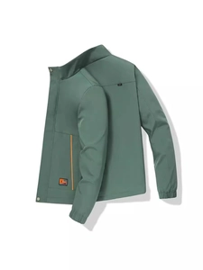 Men's sage green casual jacket with side pockets and stylish orange trim details