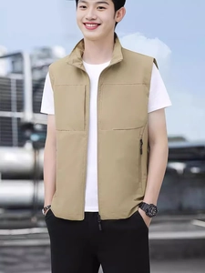 Men Outdoor Casual Gilet Stand Collar Multi Pocket Fishing Vest Fashion Casual Photography Sleeveless Jacket Windproof Top