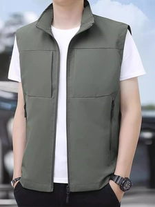 Gilet Homme Extérieur Multi-Poches Col Montant Fermeture Éclair Léger Polyester Décontracté Pêche Photographie Utilitaire