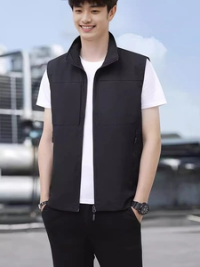 Men's outdoor leisure vest with stand collar, windproof material and secure zipper pockets