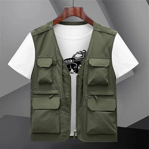 Gilet da Lavoro Multitasche da Uomo Outdoor Pesca Fotografia Gilet Senza Maniche Scollo a V Sottile Traspirante Giacca Casual