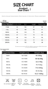 Men's casual jacket size chart for M to 5XL with detailed measurements and care instructions