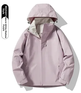 Close-up of women's windproof jacket in hibiscus purple with adjustable velcro cuffs