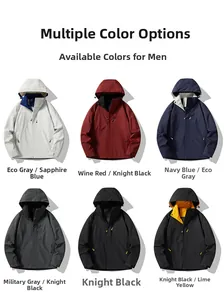 Detailed grid view of waterproof outdoor jackets in various colors with windproof hoods