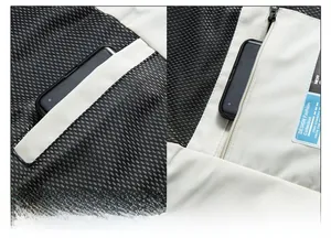 Dettaglio del gilet outdoor con fodera a rete traspirante e tasche interne con cerniera