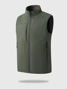 Gilet Outdoor Casual da Uomo Multitasca Collo in Piedi Asciugatura Rapida Traspirante Leggero Cerniera Gilet per Pesca Viaggi