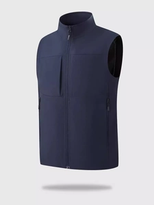 Gilet outdoor blu scuro con colletto in piedi e design funzionale a più tasche
