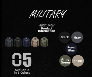 Military jacket detail showing five color options in high-quality ripstop fabric textures