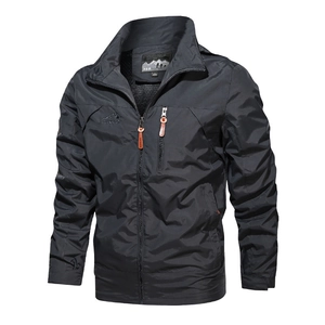 Waterproof outdoor men's hooded jacket with mesh lining and chest embroidery