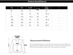 Detailed size chart for men's winter hooded jacket ranging from size M to 4XL