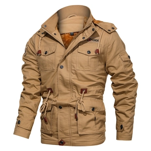 Men Military Workwear Jacket 100% Cotton Fleece Lined Detachable Hooded Multi-Pockets Winter Warm Outdoor Coat Casual Fashion