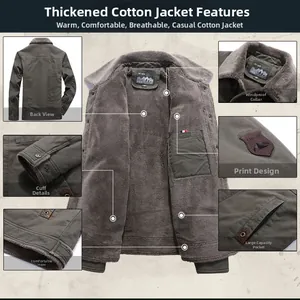 Detailed shots of men's winter cotton jacket showing fleece lining and pocket craftsmanship