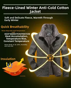 Close-up of winter jacket featuring thick grey sherpa lining and durable canvas fabric
