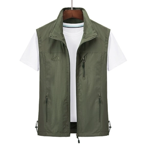 Gilet de sport d'extérieur pour hommes vert armée avec poches et col montant