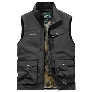 Gilet de sport extérieur imperméable gris foncé avec poches et doublure filet camouflage