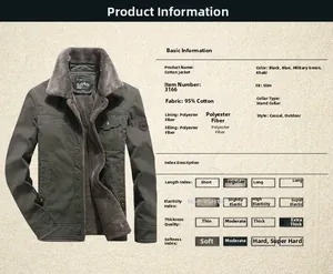 Detailed view of army green men's padded cotton jacket with warm plush lining and embroidery
