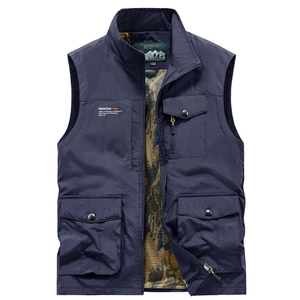 Gilet de sport extérieur bleu marine pour hommes avec poches multiples et tissu imperméable