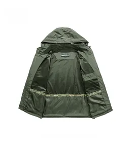 Detail view of army green jacket showing breathable mesh lining and inner pocket