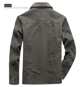 Rear view of army green winter jacket featuring faux fur collar and fashion back patch