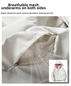 Detail of outdoor jacket showing underarm mesh ventilation and invisible zippers