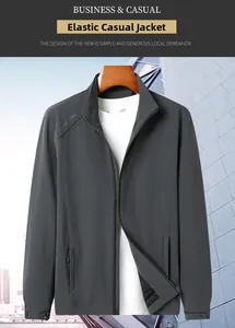 Details der dunkelgrauen Stretch-Freizeitjacke mit Stehkragen und Reißverschluss