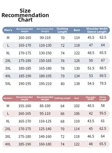 Detailed size chart for outdoor jackets showing height weight and chest measurements