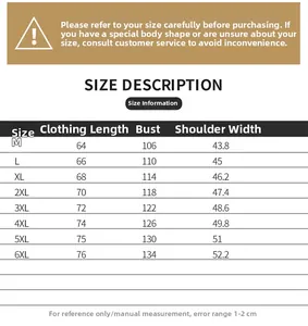 Detailed size chart for outdoor sports vest showing measurements from M to 6XL sizes