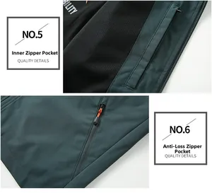 Detail of outdoor vest featuring inner mesh zipper pocket and anti-theft external zipper