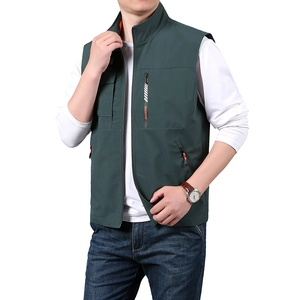 Men's Outdoor Multi-pocket Vest Stand Collar Windproof Casual Fishing Waistcoat Plus Size Loose Fit Polyester Sporty Sleeveless Jacket