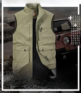 Outdoor multi-pocket tactical vest featuring breathable mesh lining in a khaki finish